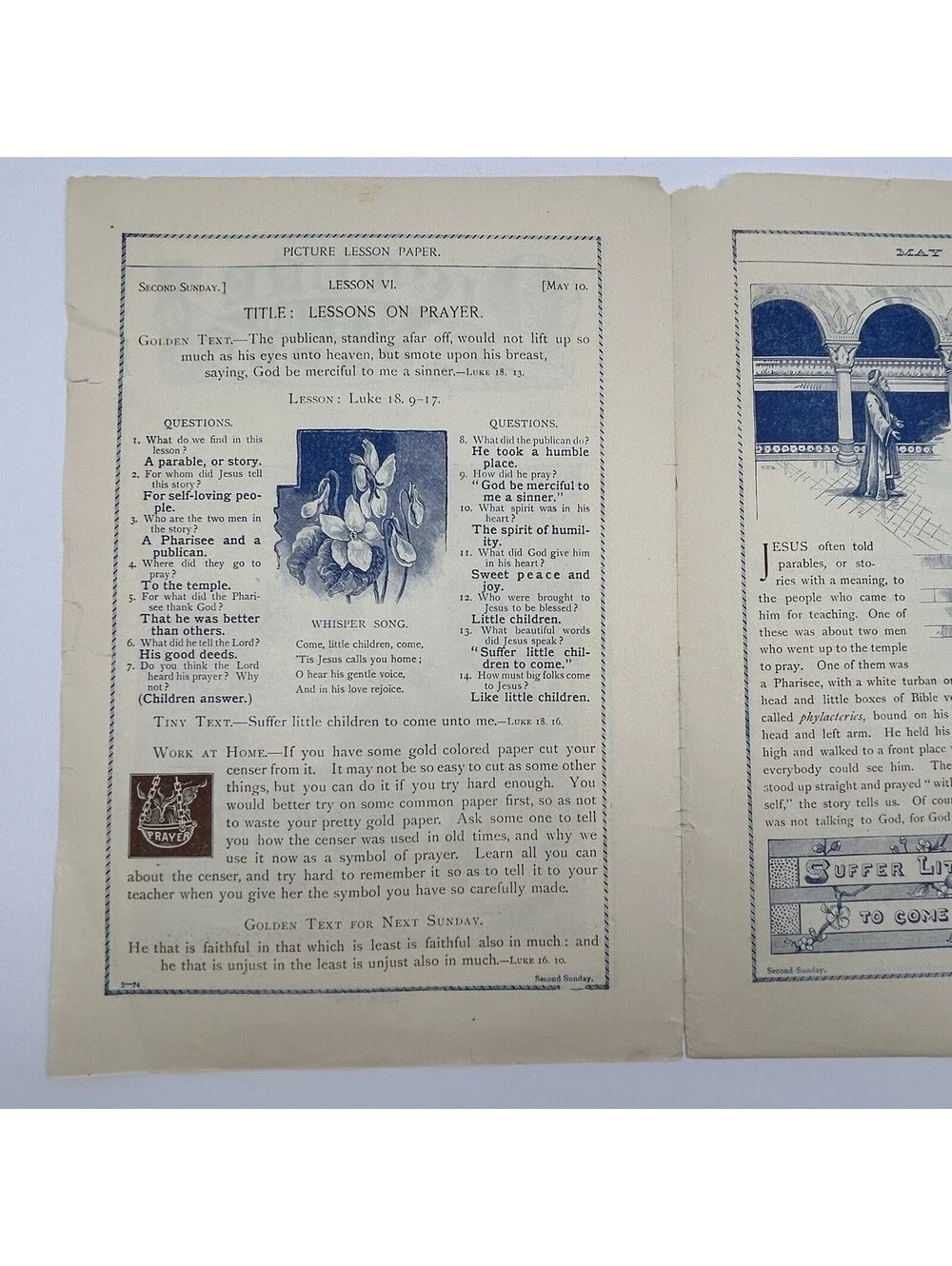 Antique 1896 Picture Lesson Paper Victorian Child Dog Engraving Print Art    C21